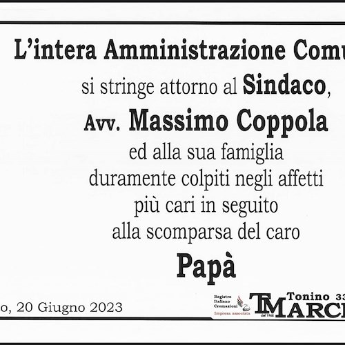 Sorrento, lutto per il sindaco Coppola: si è spento il padre Carmine 