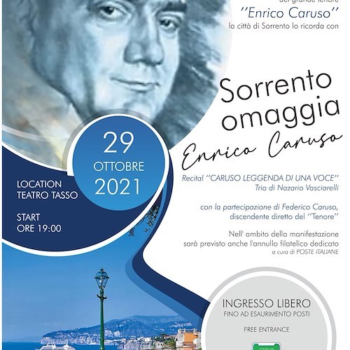 "Sorrento omaggia Enrico Caruso", 29 ottobre evento al teatro Tasso