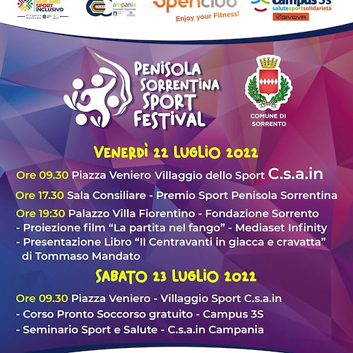 Sorrento, torna il "Penisola Sorrentina Sport Festival": ricco programma di eventi e tanti ospiti 