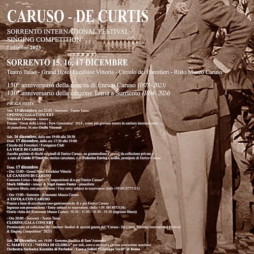 Sorrento, un Festival per celebrare Enrico Caruso ed Ernesto De Curtis