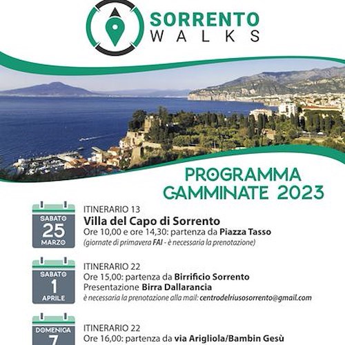 “Sorrento Walks”, camminate gratuite per scoprire i luoghi più suggestivi della “terra delle sirene”
