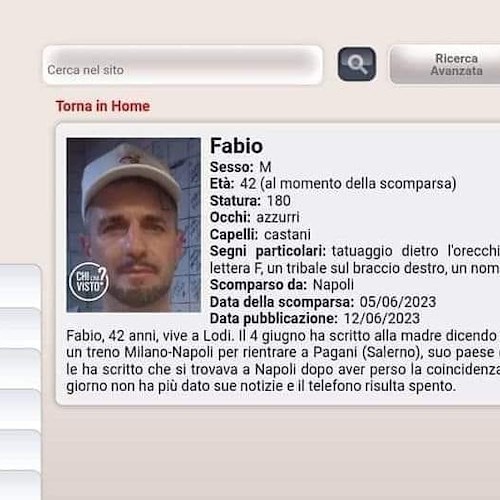 Sospiro di sollievo a Pagani, Fabio è stato ritrovato: il 42enne era scomparso il 4 giugno 