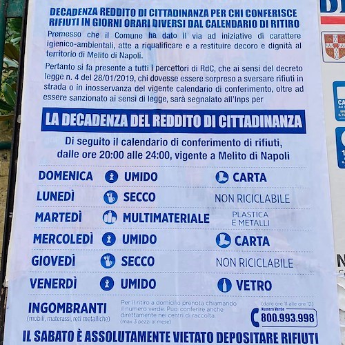 «Stop al Reddito di Cittadinanza per chi non fa la differenziata», l'ordinanza del Sindaco di Melito
