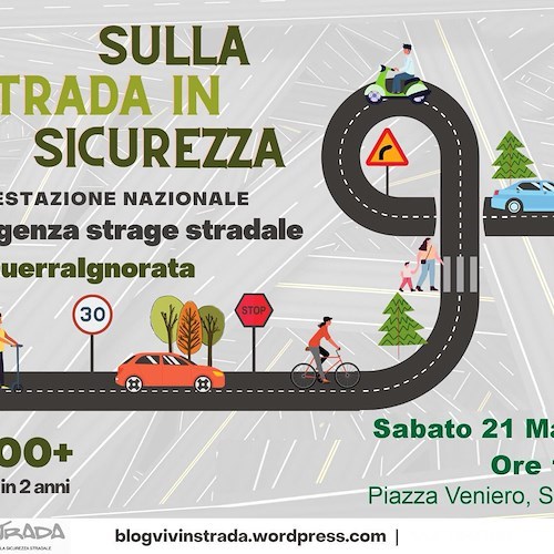 Stragi sulla strada, 21 maggio manifestazione nazionale: anche Costiera Amalfitana e Sorrentina scendono in piazza 