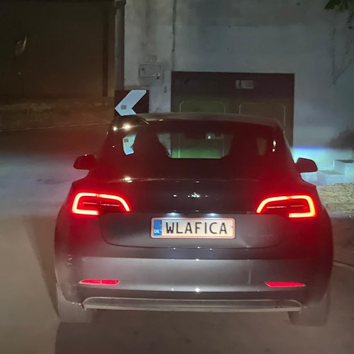 Tesla Model 3 con targa danese personalizzata: la foto a Praiano /foto