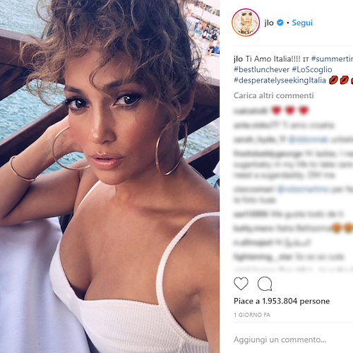 «Ti amo Italia», Jennifer Lopez sempre più estasiata dalla vacanza in Costa d'Amalfi