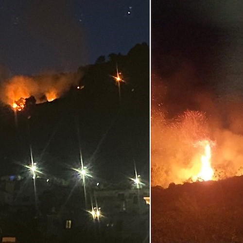 Tovere di Amalfi, un nuovo incendio minaccia la vegetazione 