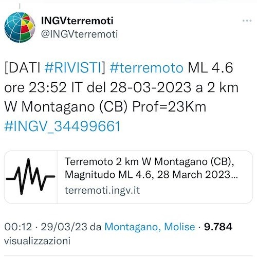 Trema il Molise, nella notte scossa di terremoto di magnitudo 4.6