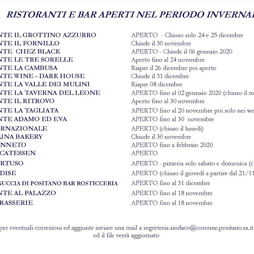 Turismo e destagionalizzazione: la mappa dei ristoranti aperti in inverno a Positano