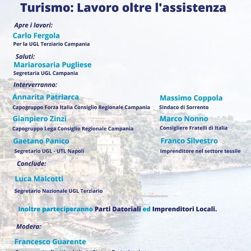 "Turismo, lavoro oltre l'assistenza", oggi 14 giugno convegno Ugl a Sorrento 