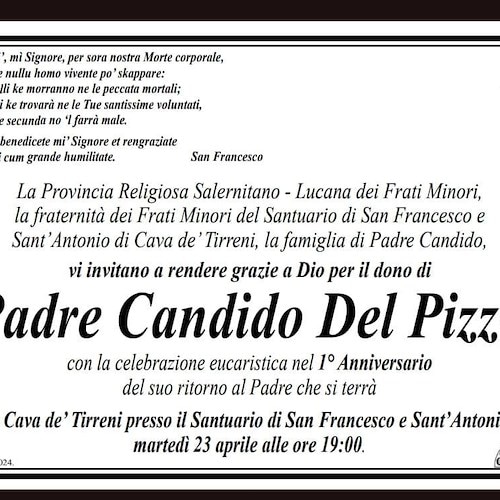 Manifesto per la messa di Padre Candido Del Pizzo