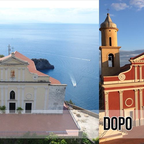 Un minuzioso restauro riporta all'aspetto originario la facciata della chiesa di Conca dei Marini