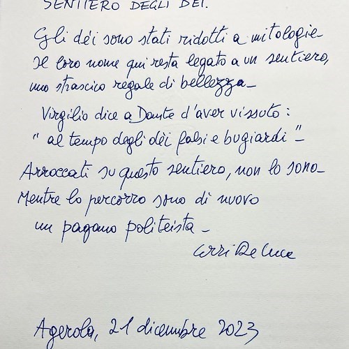 «Uno strascico regale di bellezza». Erri De Luca elogia il Sentiero degli Dei e presenta il suo libro ad Agerola<br />&copy; Comune di Agerola