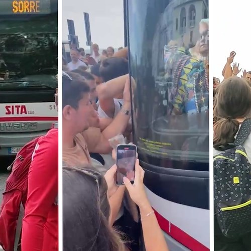Urla e spintoni per prendere il bus diretto a Positano /FOTO e VIDEO
