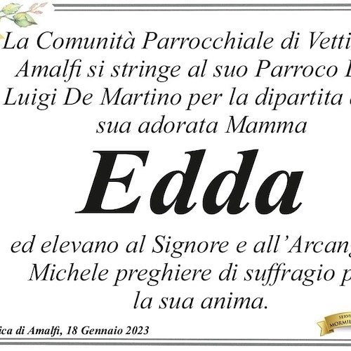 Vettica di Amalfi dice addio alla signora Edda Giunti, madre di Don Luigi De Martino 