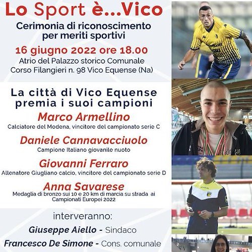 Vico Equense celebra i suoi campioni: 16 giugno targa commemorativa per quattro atleti 