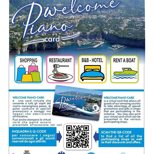 “Welcome Piano”, a Piano di Sorrento una card di agevolazioni pensata per ospiti e turisti 