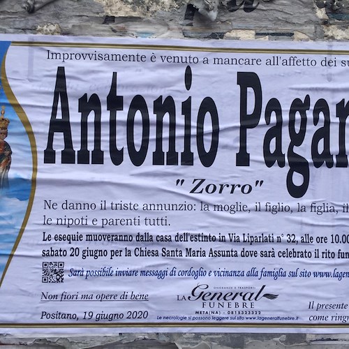 “Zorro non c’è più”, Positano piange la scomparsa di Antonio Pagano