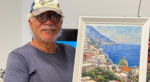 Il pittore Salvatore Rodriguez omaggia la Costa d'Amalfi con una sua opera dedicata a Positano Notizie 
